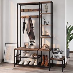 New Hall Tree with Shoe Storage Bench Coat Rack