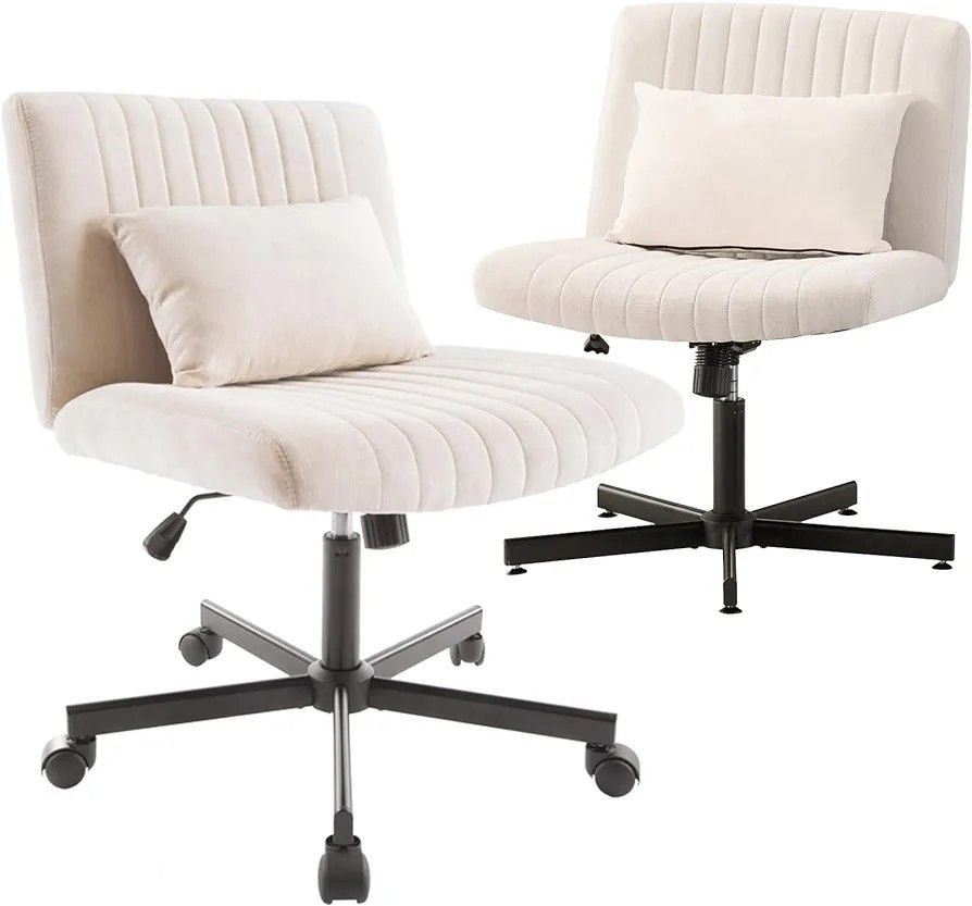 Criss Cross Armless Home Office Chair with Replaceable Wheels/Fixed Base and Back Support for Living Room, Wide Seat Adjustable Legged Swivel Chair, C