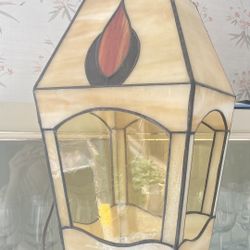 VTG Tiffany Style Stained Leaded Slag Art Glass Pendant Light Hanging Fixture 
