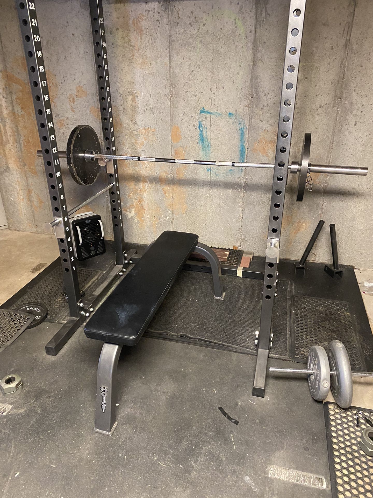 Power Cage, Bar, Bench And Olympic Weights 