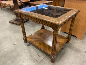Glass Top 2 Tier Wooden End Table