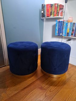 Pair of Blue Velvet Ottoman