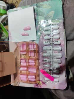 Sets of Pink w/fading color and White Glue on artificial nails.
