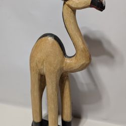 Hand Carved Wooden Camel Figurine Statue Animal Decor 17.5 Inches Tall

