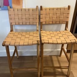 Set Of 2 Hati Home Counter Stools - Natural & Teak