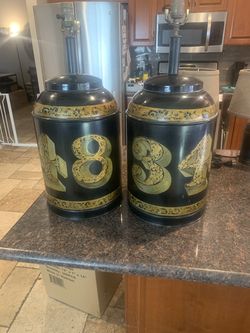Rare mid century tea canister tin lamps selling together made in Italy