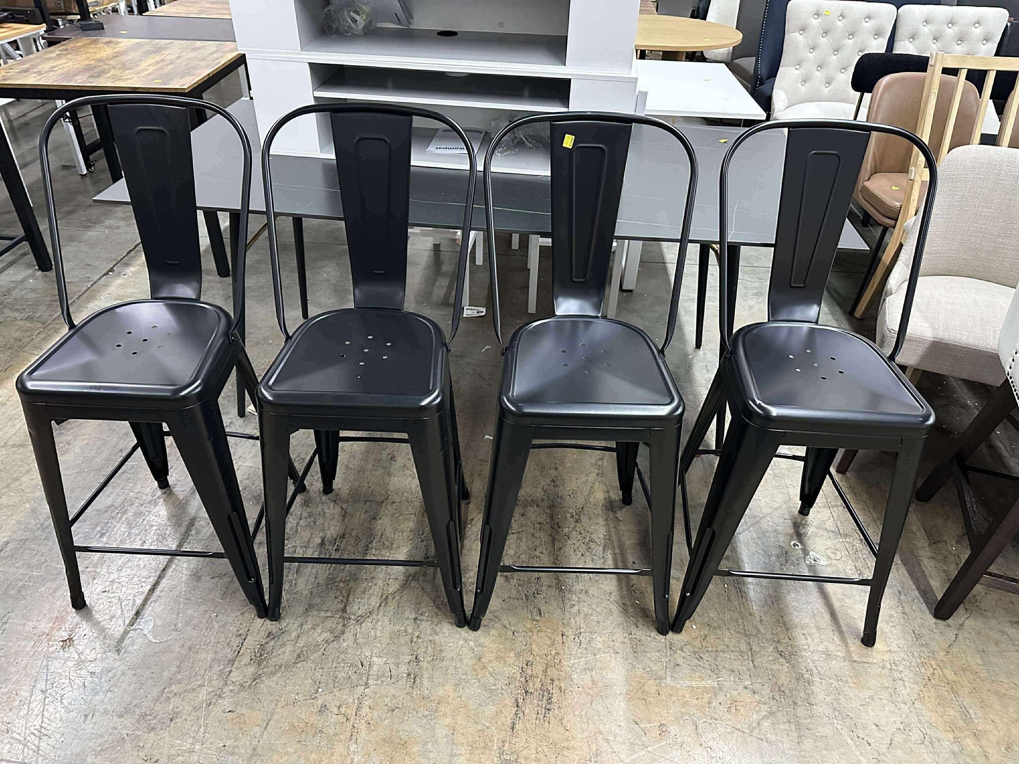 24" High Distressed Black Metal Indoor-Outdoor Counter Height Stool,Set of 4