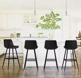 41 in. H Black 30 in. H Low Back Metal Frame Cushioned Counter Height Bar Stool with Faux Leather seat (Set of 4)