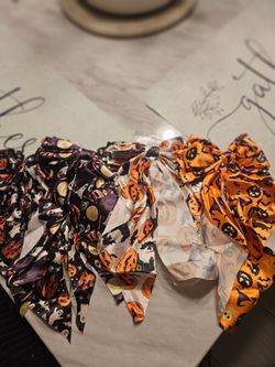 Halloween Print Satin Hair Bows – Set of 4