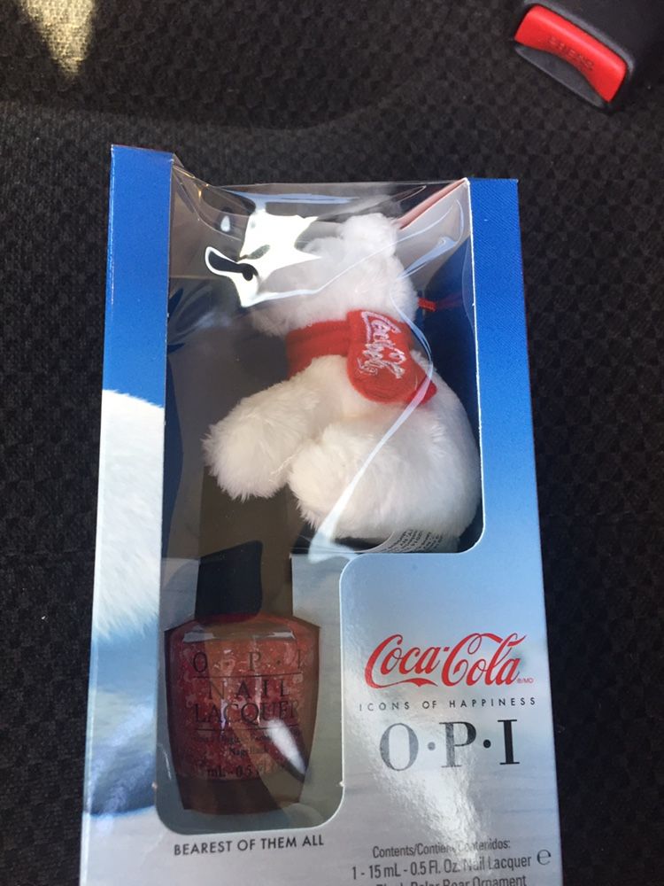 coca-cola plush polar bear ornament with nail polishes