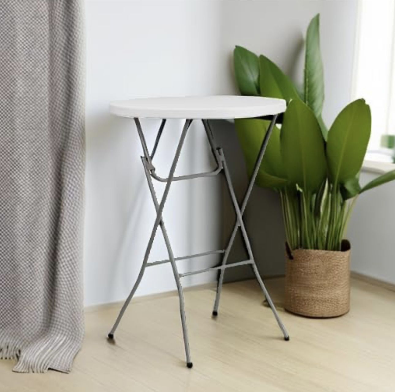  2.6' Round Folding Bar Height Table for Parties and Commercial Events, Indoor/Outdoor Plastic Bar Height Folding Table, White