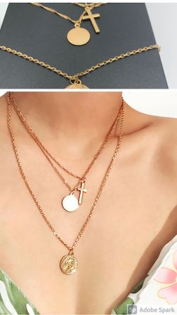 Vintage Multilayer Round Sequin Cross Pendant Necklaces