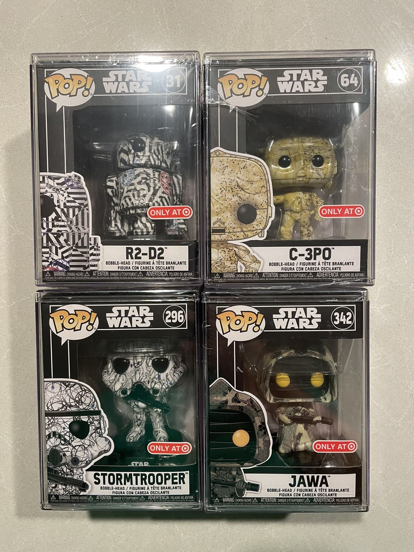 Star Wars Futura Art Series Funko Pop Set *SEALED MINT* Target Exclusive Jawa Stormtrooper R2-D2 C-3PO Star Wars 31 64 296 with Hard Stack protector