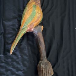 Vintage hand carved Wood Parrot on Branch