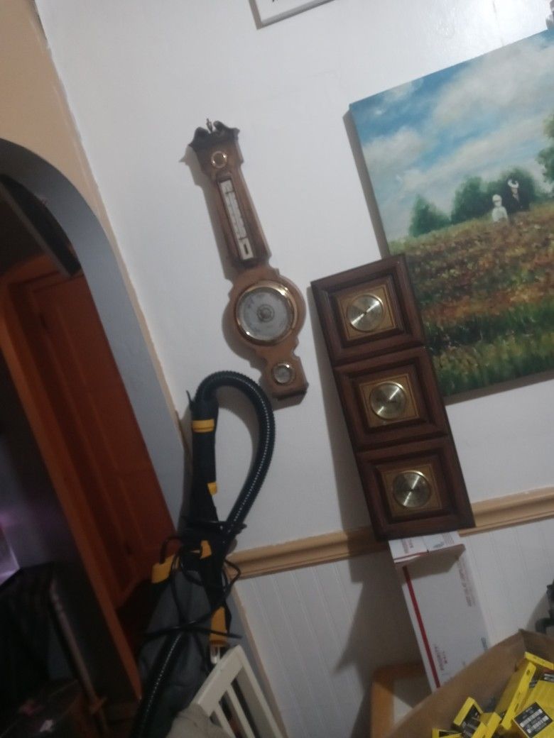 Two Wooden One Barometer.hagrometer.thermometer Verichson Brand And One Change Brand By Springfield Tidy And Weather Checker Vintage