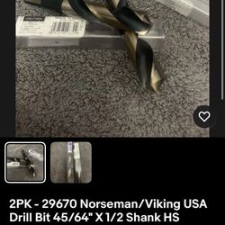 2PK - 29670 Norseman/Viking USA Drill Bit 45/64" X 1/2 Shank HS