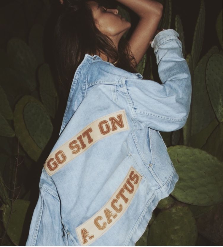  Go Sit On A Cactus Denim&leather  Jacket 