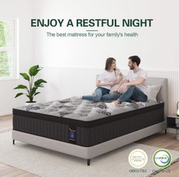 King Mattress, 14 Inch Hybrid Mattresses Bed in a Box with Gel Memory Foam & Pocket Spring, Euro Top, Medium Firm for Back Support & Pressure Relief,