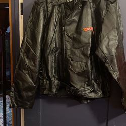 Diamond Plate Buffalo Leather Motorcycle Bomber Jacket Size XL