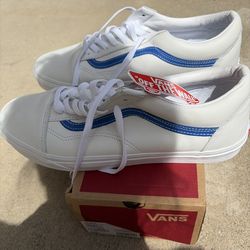 Vans Old Skool Leather White Blue Sidestripe Wave Men Size 12 New In Box