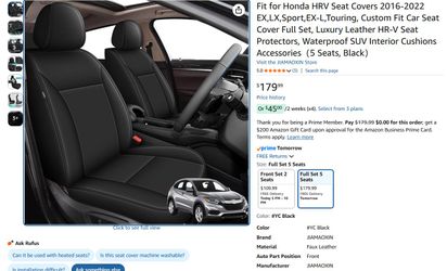 Honda Fit Hatchback 2015-2020 Car Seat Covers Full Set PU Leather Black