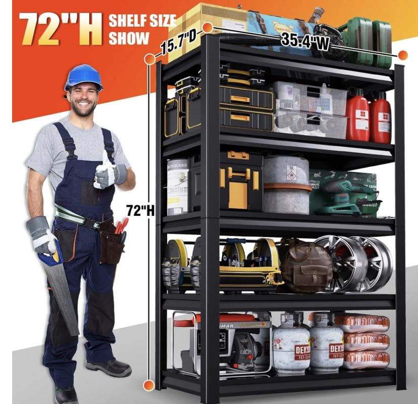 72”H Garage Shelving,Adjustable Garage Storage Shelves,2500LB Heavy Duty Shelves,Easy Assembly Metal