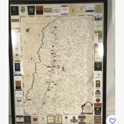 Vintage Expedition Napa Valley Map Wineries Framed