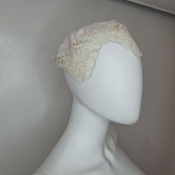 Elegant Cream/Pink Lace Trim Head Covering