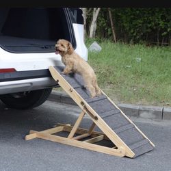 Adjustable Dog Cats Ramp, Folding Portable Wooden Pet Ramp for All Small and Older Animals - 42" Long and Adjustable from 14” to 26” - Rated for 200lb