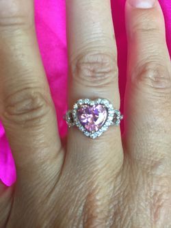 Pink sapphire and Italian CZ ring. .925 sterling silver plated
