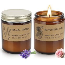 Lavender& Rose Candles for Home Scented,2 Pack Aromatherapy Candles Gift Set for Women,7.1 oz Soy Wax Candles and 8% Essential Oils,100 Hours Burn Tim
