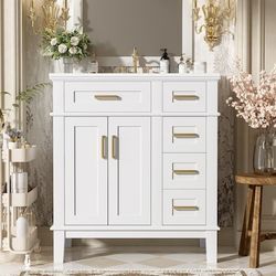 30-in White Freestanding Single Sink Bathroom Vanity with White Top and Two Drawers Item #(contact info removed) | Model #N729P276610K