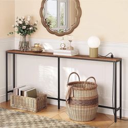 Console Table with Power Outlet, Narrow Sofa Table