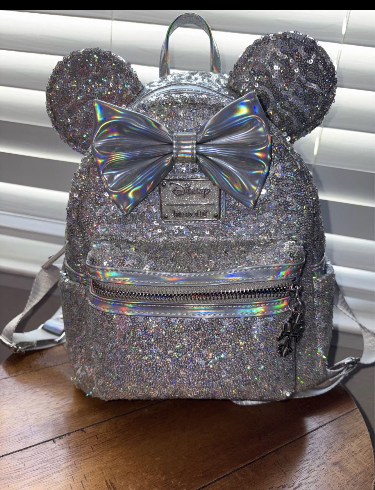 Loungefly Silver Plush Character Backpack Duo with Metallic Mini Bag A Disney silver sequin dream ?✨ this Minnie Mouse  main image 2