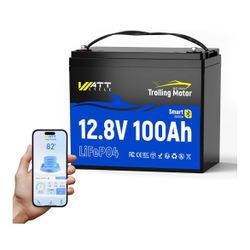 Wattcycle 12V 100Ah LiFePO4 Battery, Lithium Battery 12V 120A BMS, IP67 Marine Batteries for Trolling Motor, Built-in Bluetooth, Monitor, Mobile APP, 