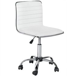 Adjustable Task Chair PU Leather Low Back Ribbed Armless Swivel White Desk Chair Office Chair Wheels