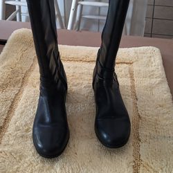 Leather Long  Boots  Black Color