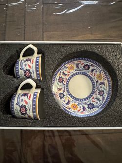 KARACA 2- Piece Porcelain Espresso & Turkish Coffee Cup and Saucer Set, 3.4 Oz , Hand Wash  New . It’s beautiful gift 💝
