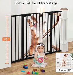 New Open Box-36" Extra Tall Baby Gate for Stairs Doorways_Black
