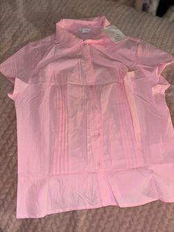 NEW! Pink Button-Up Short Sleeve Blouse