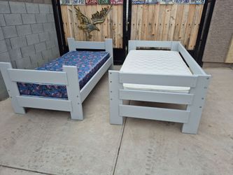 Two solid wood twin size bed frame with mattress,  also can be use like bunk bed $160 for both