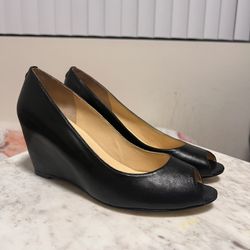 Black Leather Wedge Heels
