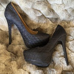 Alba stiletto 6” heels metallic black shimmer