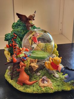 Rare Winnie the Pooh Disney Snow Globe Blustery Day Musical Animated