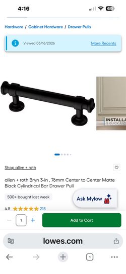 Lowe’s Item#(contact info removed), black bar drawer pull