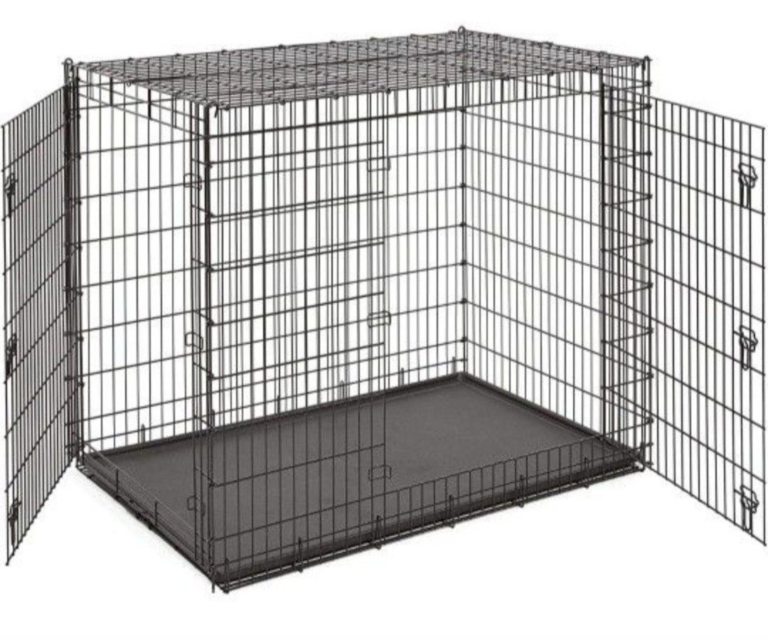 2 DOUBLE DOOR HEAVY DUTY XXL DOG CRATE AND PAN