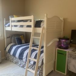 Bunk Bed-White Wood, Solid And Sturdy, Comes With 2 Twin Mattresses, Doesn’t Include Bedding