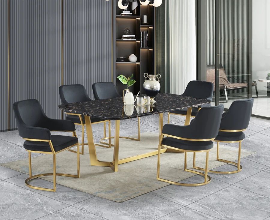 Brand New Glam 7 Piece Dining Set Black + Gold,New Products : American Fashion Style Bags On Sale