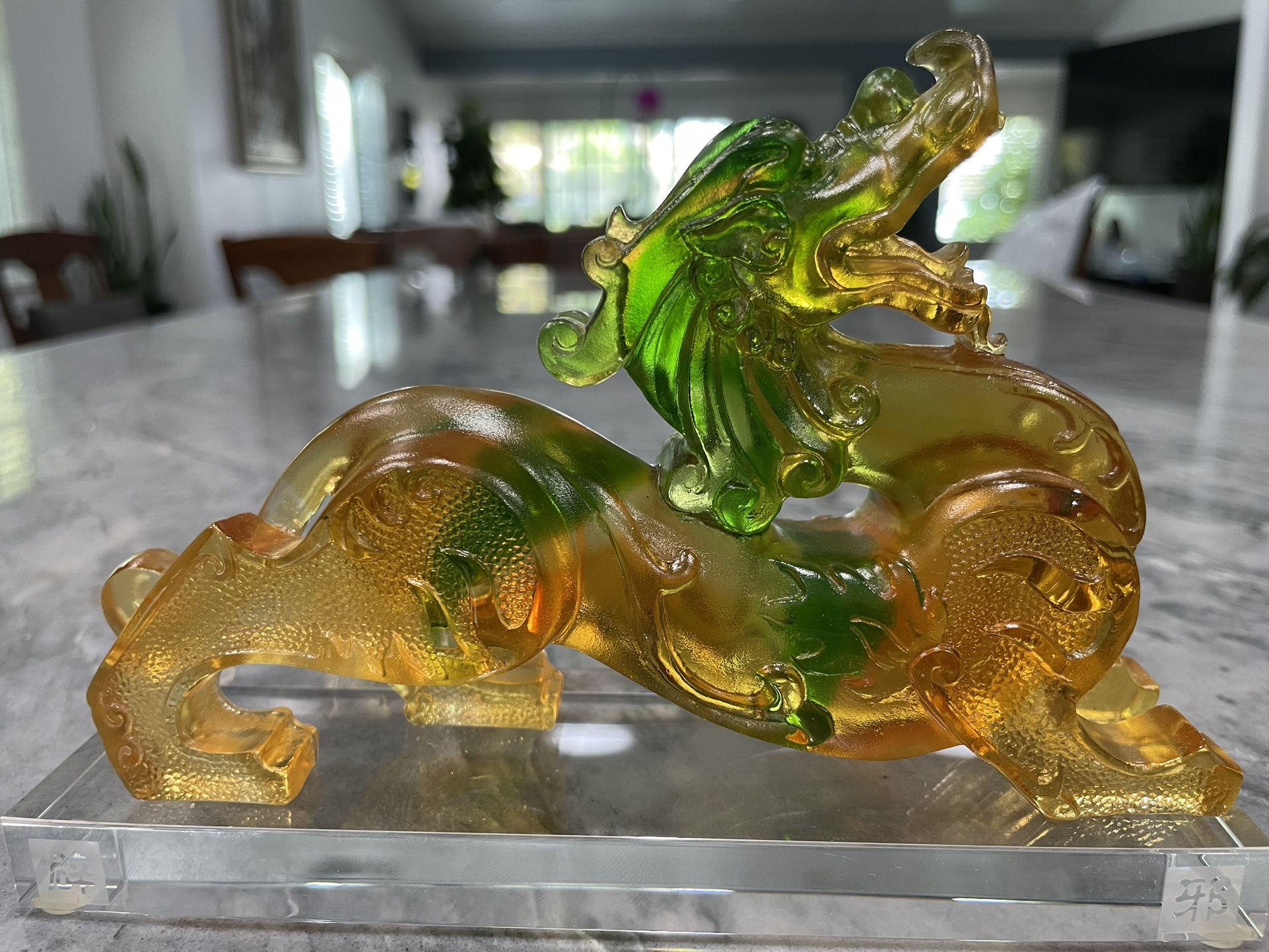 Crystal Feng Shui Dragon Sculpture – 6.5" – Multi-Color w/ Stand