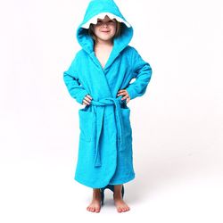 Personalized Kids Hooded Terry Bathrobe towel For Boys and Girls, Shark. 